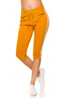 Trendy capri-driekwarts joggingbroek met contrast strepen mosterdgeel